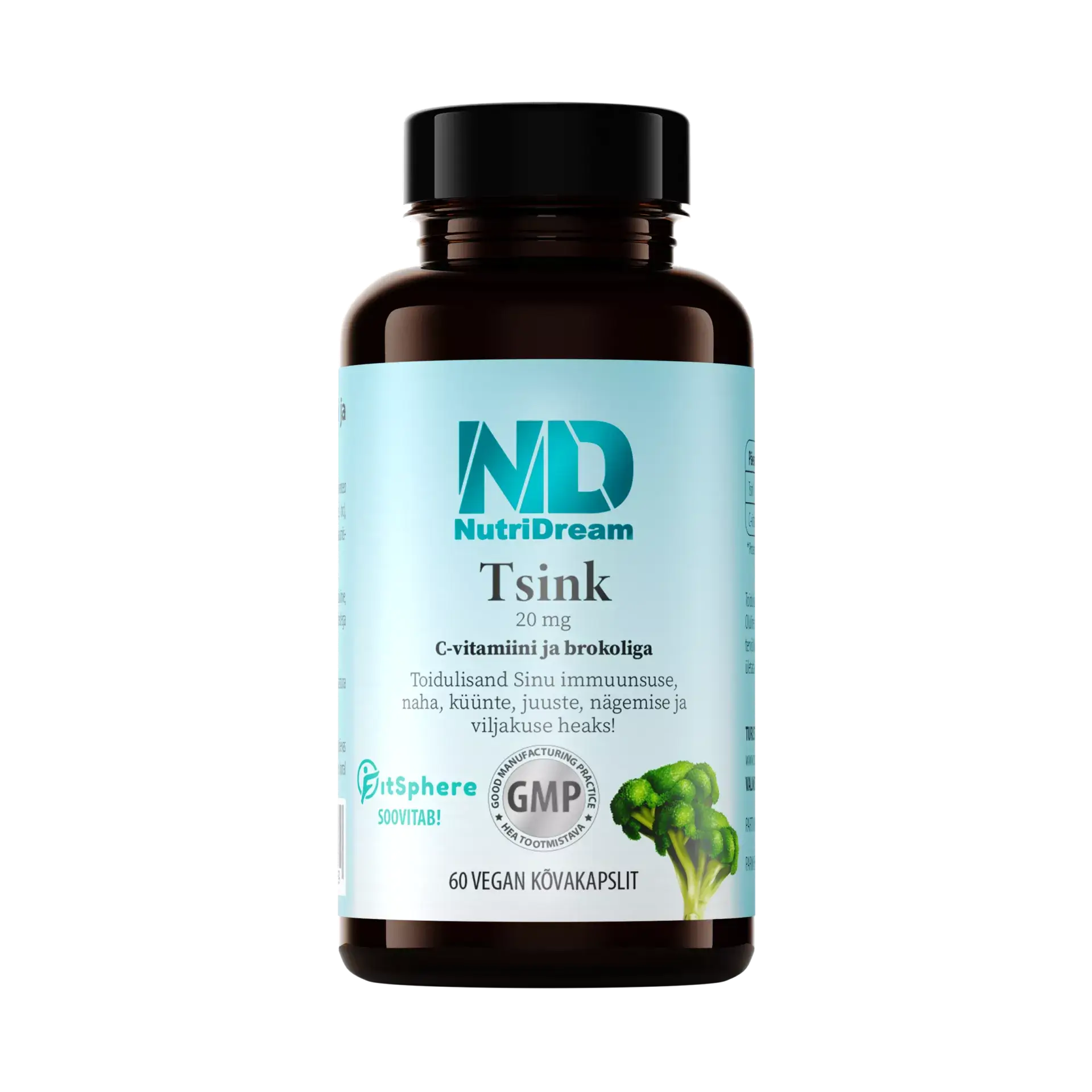Tsink 20 mg C-vitamiini ja brokoliga N60 kaps. (Nutridream)
